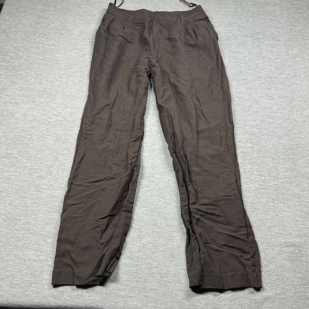 Linda Allard Ellen Tracy Pants Women 10 Brown Viscose Linen Blend Straight Casua